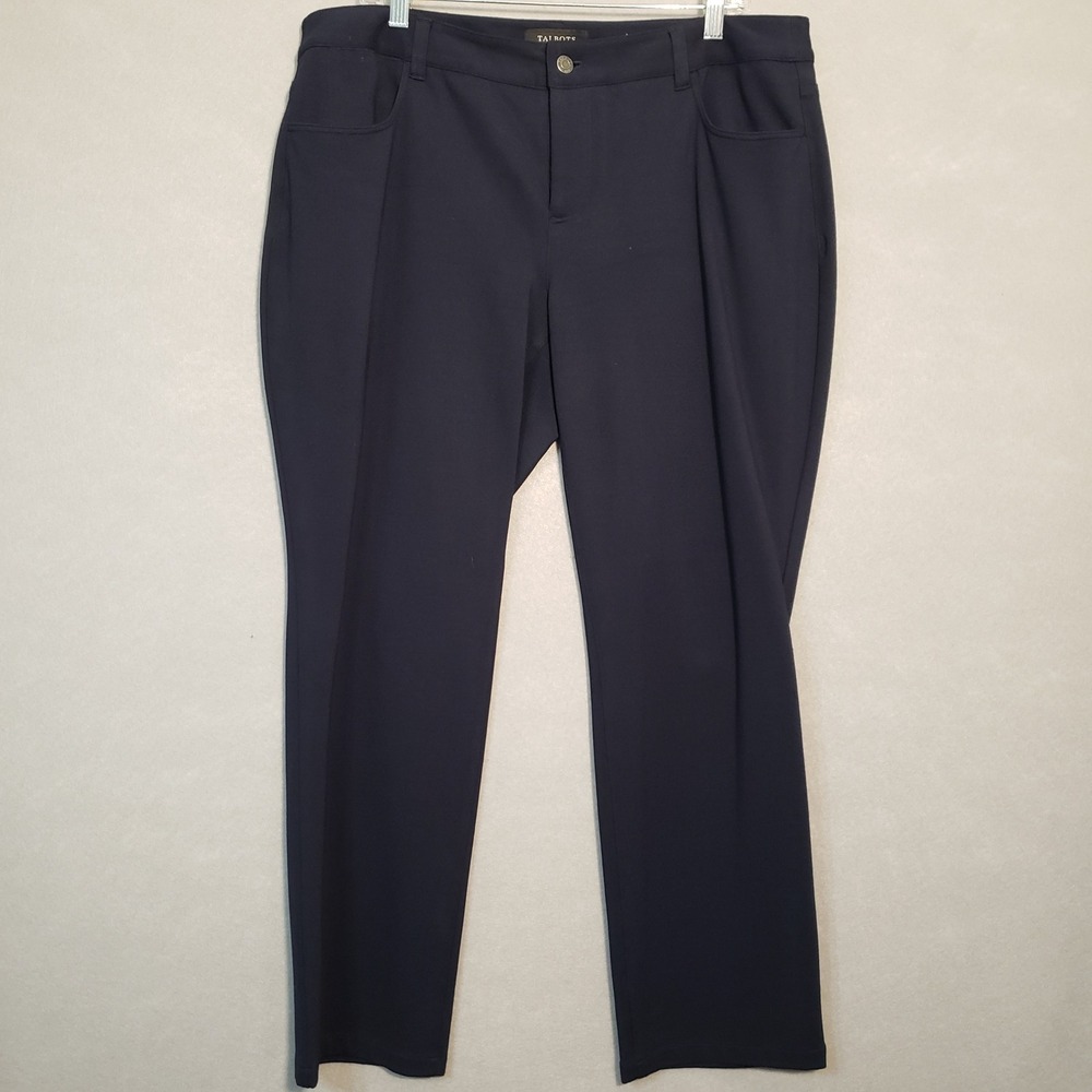 Talbots Women 16WP Heritage Pants Navy Blue Straight Leg Career Stretch